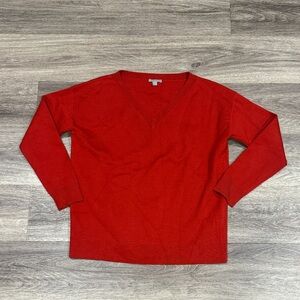 COS Bright Burn Orange Sweater Size Small V neck Ribbed Wool Blend Top